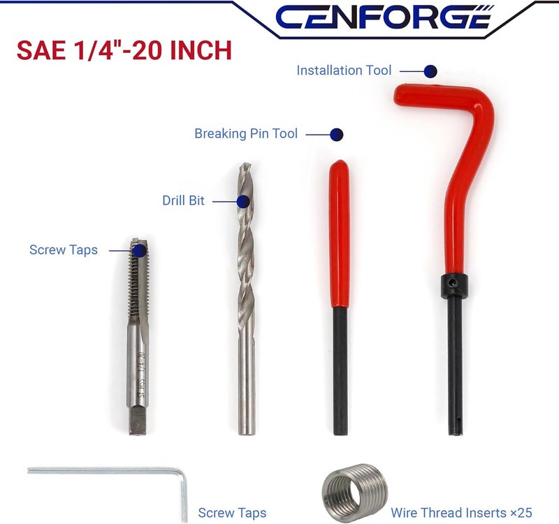 CENFORGE Store 1/4-20 Inch Helicoil Thread Repair Kit, SAE HSS Drill Helicoil Repair Kit for Rethreading Internal Threads with Carry Case, 30PCS - Image 1
